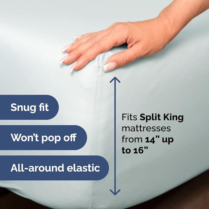Flex Top Split Head King 4 Piece Sheet Set - Comfy Breathable & Cooling Bed Sheets Set - Hotel Luxury Bedding for Women, Men, Kids, Teens, Boys & Girls - Deep Pockets, Ultra-Soft - Oeko-Tex - Ice Blue