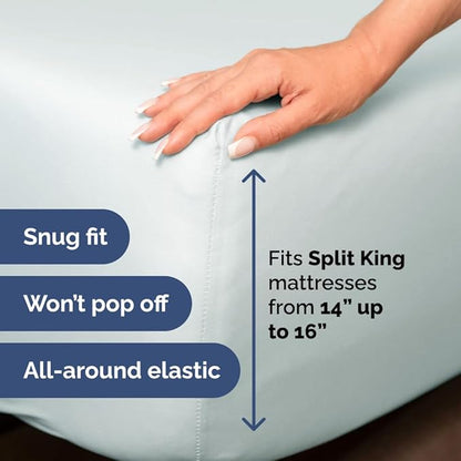Flex Top Split Head King 4 Piece Sheet Set - Comfy Breathable & Cooling Bed Sheets Set - Hotel Luxury Bedding for Women, Men, Kids, Teens, Boys & Girls - Deep Pockets, Ultra-Soft - Oeko-Tex - Ice Blue