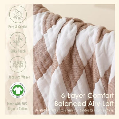 Ultra Soft Muslin Baby Blanket,A Versatile Swaddle and Bed Blanket for Babies, Toddlers, Boys, and Girls (1 Coffee Checkered 1 Pack).