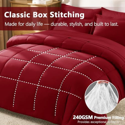 CozyLux Queen Comforter Set, 7-Piece Bed in a Bag, Dark Red