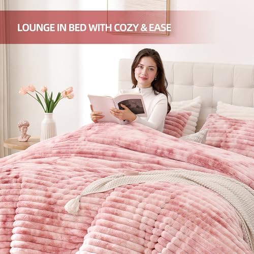 Smoofy Fluffy Twin Size Comforter 2 PCS - Tie Dye Pink Fleece Bedding Set