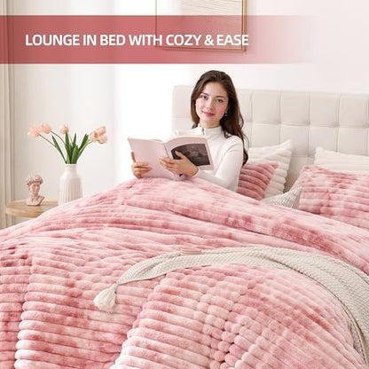 Smoofy Fluffy Twin Size Comforter 2 PCS - Tie Dye Pink Fleece Bedding Set