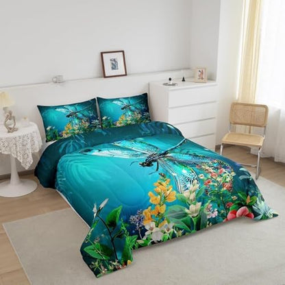 Feelyou Dragonfly Bedding Set Toddler Size 3Pcs for Boys Girls Children