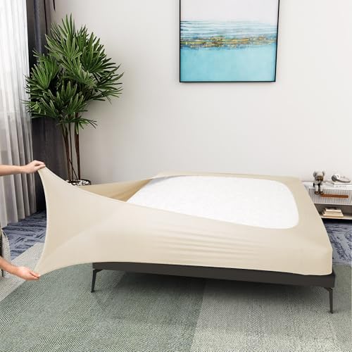 ALYVIA SPRING Twin Box Spring Cover Jersey Knit Stretchy, Beige