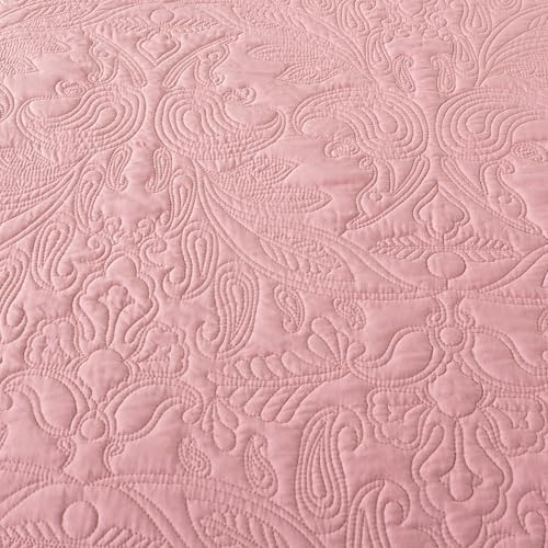 HoneiLife California King Quilt - Oversized King Bedspreads 128x120, 4-Piece Cal King Quilt Sets,Rustic Bedding Sets King Size,Reversible Coverlets Lightweight Bed Cover for All Season Use-Pink
