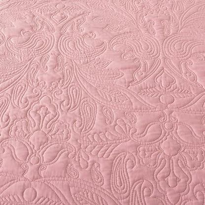 HoneiLife California King Quilt - Oversized King Bedspreads 128x120, 4-Piece Cal King Quilt Sets,Rustic Bedding Sets King Size,Reversible Coverlets Lightweight Bed Cover for All Season Use-Pink