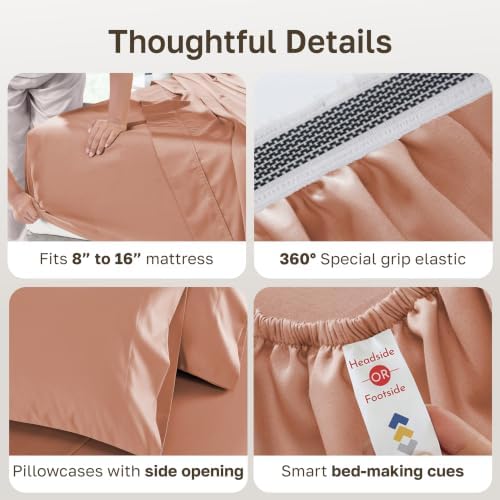 California Design Den 1000 Thread Count Queen Bed Sheet Set, Fresh Clay