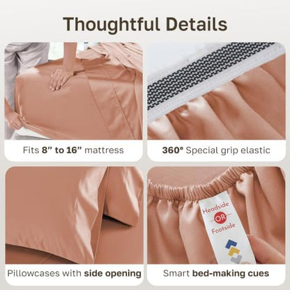 California Design Den 1000 Thread Count Queen Bed Sheet Set, Fresh Clay