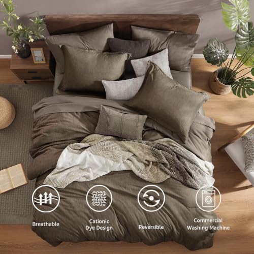 Monbix King Size Comforter Set 7 Pieces Taupe Grey Bed in a Bag