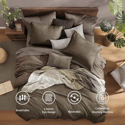 Monbix King Size Comforter Set 7 Pieces Taupe Grey Bed in a Bag