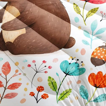 Cute Bear Hedgehog King Size Comforter Set with 2 Pillowcases.