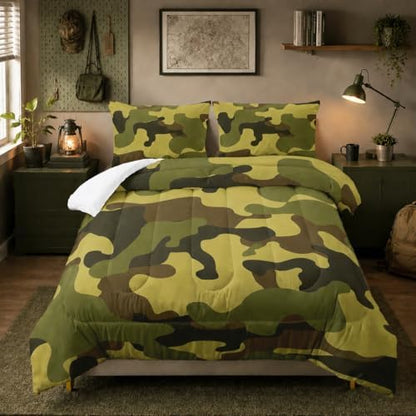 Nttopship Army Green Camo Comforter Set for Girls Men，Twin Size Army Green Camouflage Bedding Sets for Kids Boys Girl,Ultra Soft Lightweight Kids Room Decor(Army Green, Twin Size)