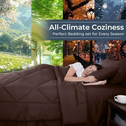 HEVUMYI 7-Piece Oversized King Comforter Set, Brown Bed in a Bag