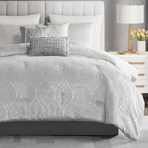 Madison Park Velvet Jacquard Grey King Comforter Set, 7pc