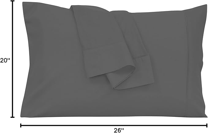 Royale Linens Standard Pillowcase Set of 2 - Bed Pillow Cover - 20"x26" - Grey Pillowcases - 1800 Brushed Microfiber, Wrinkle & Fade Resistant - Soft & Cozy- Standard Size Pillow Case (STD, Grey)