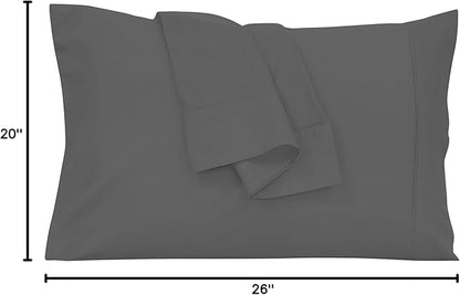 Royale Linens Standard Pillowcase Set of 2 - Bed Pillow Cover - 20"x26" - Grey Pillowcases - 1800 Brushed Microfiber, Wrinkle & Fade Resistant - Soft & Cozy- Standard Size Pillow Case (STD, Grey)