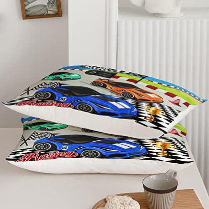Axolotl Racing Car Bedding Set - Full, Cool Speed Race Car Comforter Set for Kids, Boys & Girls - 1 Comforter and 2 Pillowcases