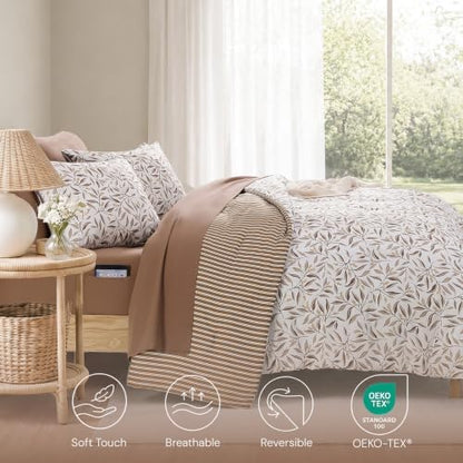 Monbix Full Size Comforter Sets-7 Pieces Floral Reversible Bed in a Bag