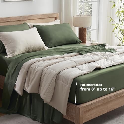 Andency King Sheets Set 100% Viscose Derived from Bamboo, Olive Green