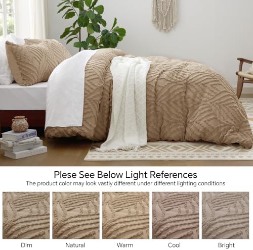 BEDELITE Boho Comforter Set Twin - Tufted Boho Bedding Set, Khaki