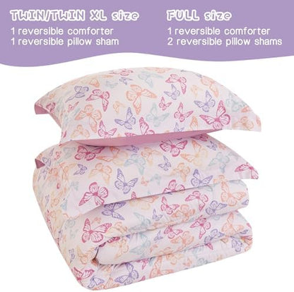 Yibeizi Butterfly Kids Comforter Set for Girls Twin Cute Bedding
