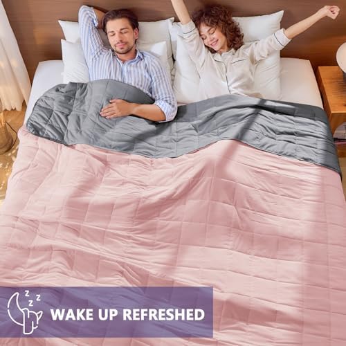 yescool King Size Weighted Blanket for Adults 25lbs, 80” x 87”, Pink Grey