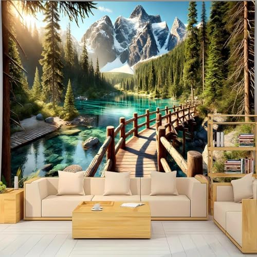 FENDROM Snow Mountain Forest Tapestry Scenic Green Pine Tree Lake Landscape Backdrop Wall Mural Covering for Dorm Living Room Decor