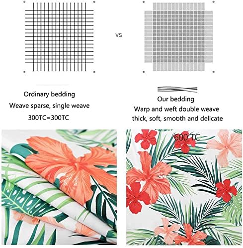 FADFAY Hawaiian Bedding Sheet Set Tropical Red Hibiscus Palm Leaves 100% Cotton Hypoallergenic Deep Pocket Fitted Sheet 4-Pieces California King Size