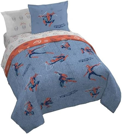 Marvel Spiderman Queen Comforter Set 7 Piece Bedding for Boys, Blue