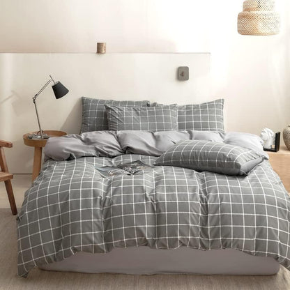 NSNLGSGC Queen Duvet Cover Set, Gray Grid