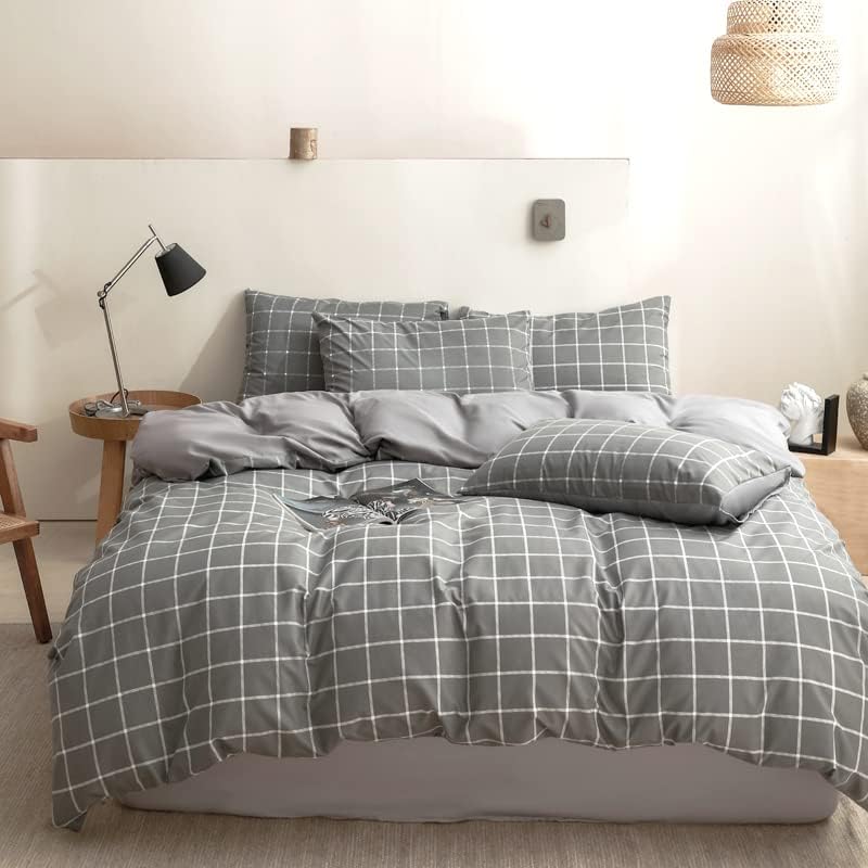 NSNLGSGC Twin Duvet Cover Set, Gray Grid