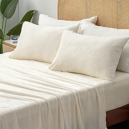 BEDELITE Flannel Sheets Twin XL Size, White, 3 Pieces