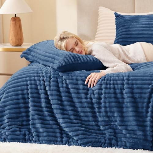 EXQ Home Fluffy Comforter Set King Size,3 Pieces Bed Set,Lake Blue