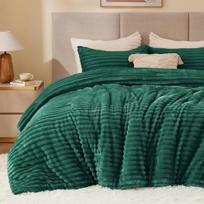 BEDELITE Fleece Full Comforter Set, Fluffy Bed Set, Dark Green