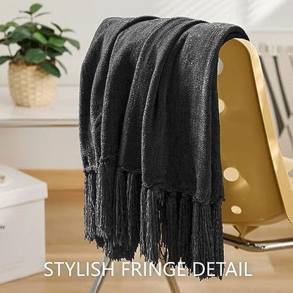Chenille Throw Blanket for Couch 50" x 60", Dark Grey