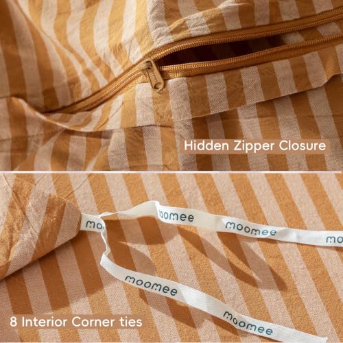 MooMee Striped Duvet Cover Set 100% Washed Cotton Linen Like King