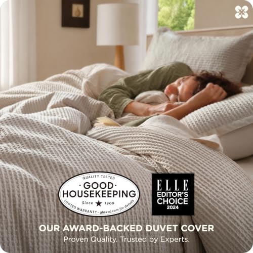 Bedsure PureWoven 3 Pieces 100% Cotton Waffle Duvet Cover Set, King, Linen
