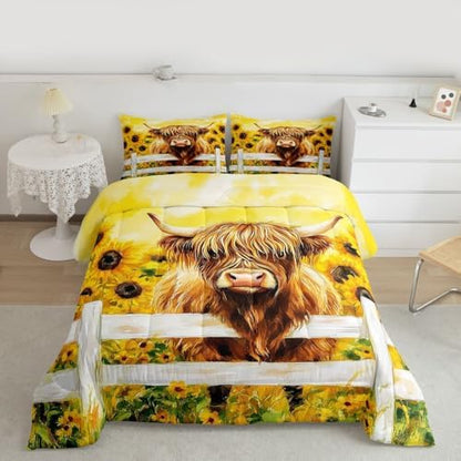 jejeloiu Highland Cow Comforter Set Highland Bedding Set Twin Size 2 Pcs