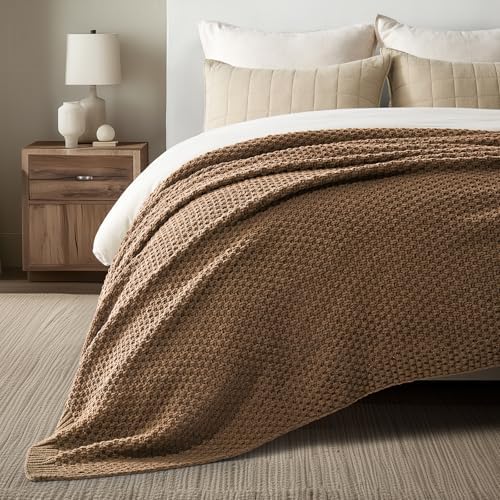 EVERGRACEHOME Chunky Chenille Knit Throw Blanket, 108x92, Camel Brown