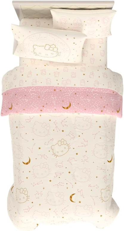 Lux Hello Kitty Velvet Bedding 5 Piece Super Soft Cozy Reversible Comforter and Sheet Set with Sham & Tote Bag, Twin, (Officially Licensed Product) By Franco