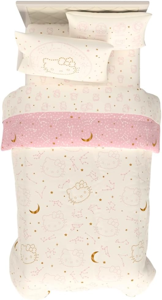 Lux Hello Kitty Velvet Bedding 5 Piece Super Soft Cozy Reversible Comforter and Sheet Set with Sham & Tote Bag, Twin, (Officially Licensed Product) By Franco