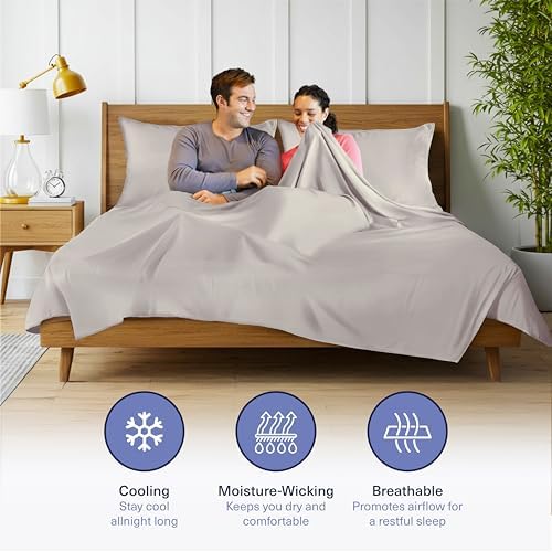 Kickoff Viscose Bamboo Sheets Queen Size 4-pc 100% Organic Bamboo Viscose Bed Cooling Sheets Queen Size Set Cool Bedding for hot Sleepers Sheet Set - Gift Ready Packaging (Light Grey, Q)