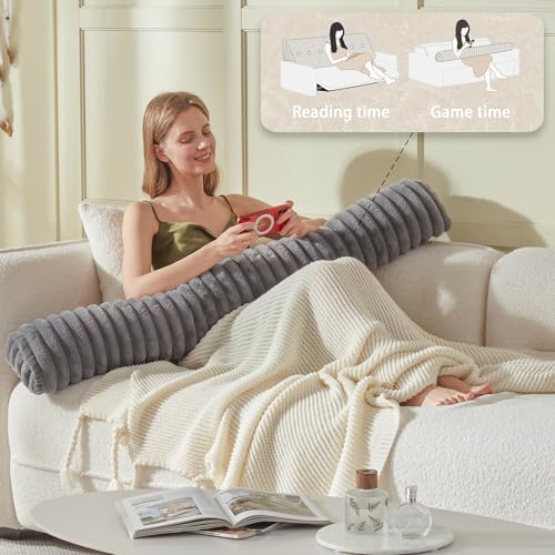 Headboard Pillow + A Long Neck Roll Pillow Body Pillow，Faux Fur Headboard Wedge Pillow with Removable Cover (Gray, King：76x8x20 inches)
