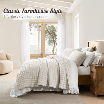 WDCOZY Cloud Soft Quilt Set, Oversized King Size, Ivory, 116x106 inches