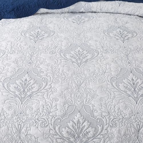 HoneiLife Quilt Sets King Size - Microfiber Bedspreads for King Bed, 3-Piece Lightweight Coverlets, Retro Bed Cover King Quilt Bedding Set All Season Quilts-Navy