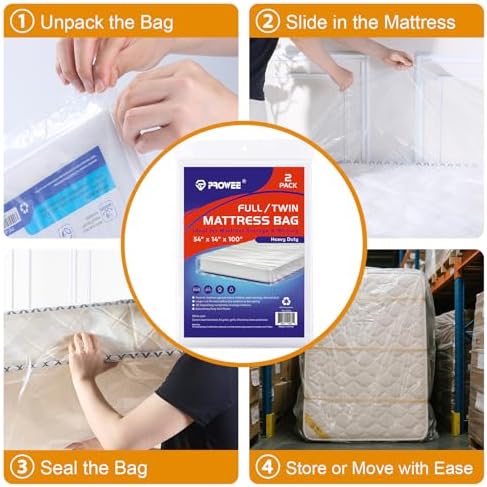 2 PK 4Mil Heavy Duty Twin XL/Twin/Full Mattress Bags for Moving,Clear Plastic Mattress Bags for Storage, Twin/Full Mattress Cover for Moving