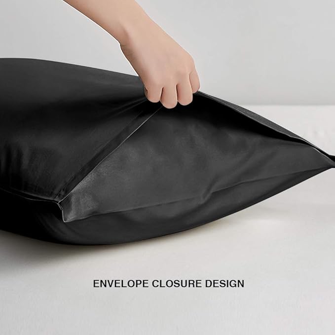 FLXXIE Pillow Cases Standard Size, Soft Microfiber Pillow Covers with Envelope Closure, Wrinkle, Stain Resistant Pillowcases, 2 Piece Set, 20x26, Black