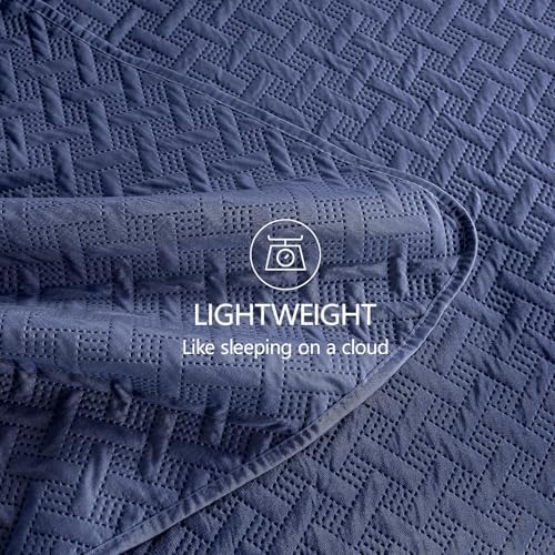 FLYMME Quilts Queen Size - Ultra Soft Navy Blue Quilt Lightweight Microfiber Bedspreads, Classic Basket Weave Pattern Bedspread Bed Coverlet 3 Pieces for All-Season (1 Quilt, 2 Pillow Shams)