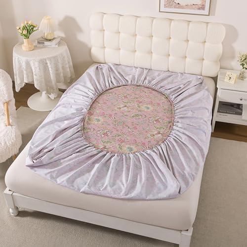 FADFAY Queen Sheet Set 4Pcs 100% Egyptian Cotton Sheets Deep Pocket Soft Breathable Vintage Misty Pink French Country Bedding Shabby Cottagecore Floral Bedding Luxury Hotel Quality for All Seasons