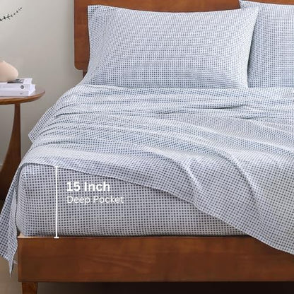 LANE LINEN Twin Sheet Set 100% Organic Cotton Percale Cooling - Polka Dot